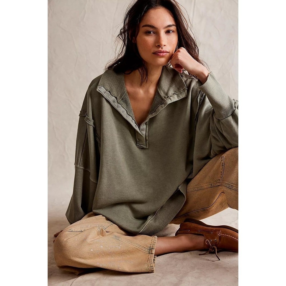 Free People We The Free Camden Henley Sweatshirt LAUREL OAK Sz Small